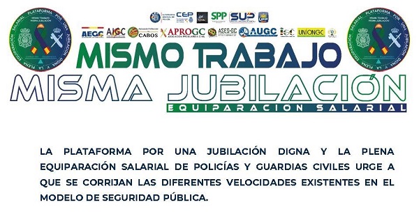 LA PLATAFORMA DE POLICÍAS Y GUARDIAS CIVILES URGE A QUE SE CORRIJAN LAS DIFERENTES VELOCIDADES EXISTENTES EN EL MODELO DE SEGURIDAD PÚBLICA.