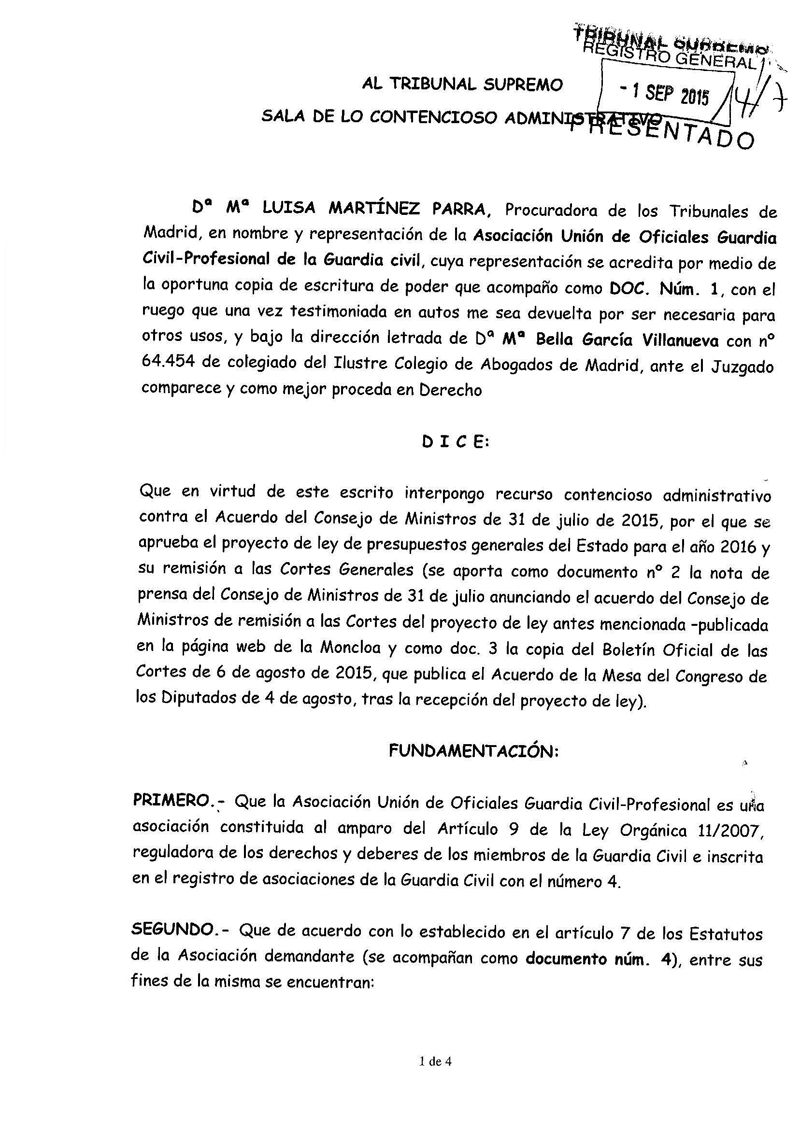 SOLICITADA AL TRIBUNAL SUPREMO LA IIMPUGNACIÓN Y SUSPENSIÓN DE LA TRAMITACIÓN DE LOS PRESUPUESTOS GENERALES DEL ESTADO